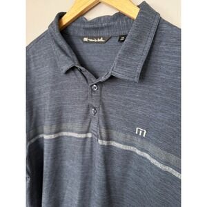 Travis Mathew Mens Long Sleeve Golf Polo Shirt Heathered Blue XXL‎